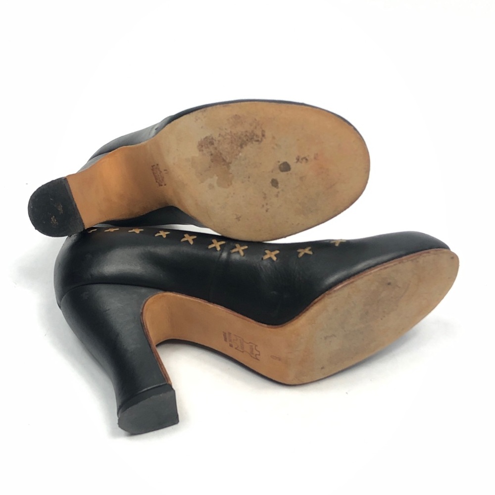 John Fluevog Black Heels with Tan Stitching - Picture 9 of 11